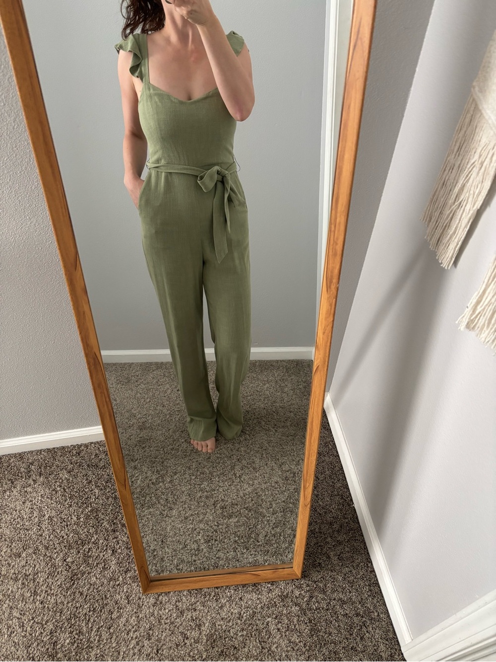 Olive Green Women's Wide-Leg Belted Jumpsuit